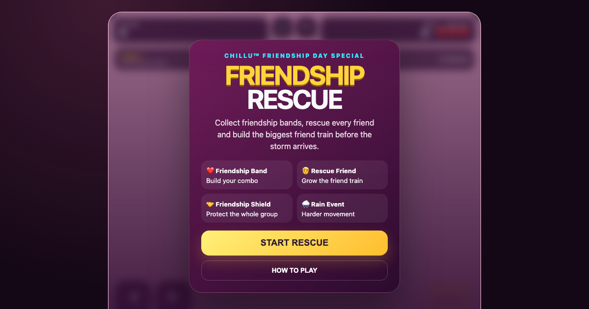 Start screen for Chillu Friendship Rescue, a friendship arcade game