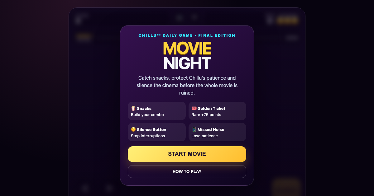 Start screen for Chillu Movie Night, a cinema reaction game